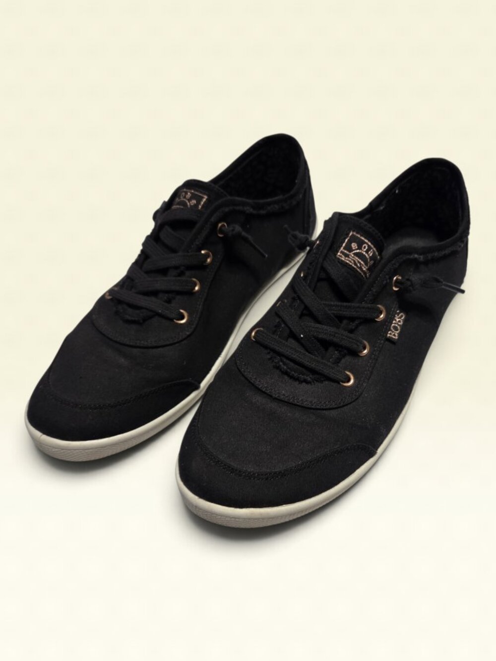 BOBS by Skechers B Cute Black Canvas Rose Gold Slip On Shoes Size 11